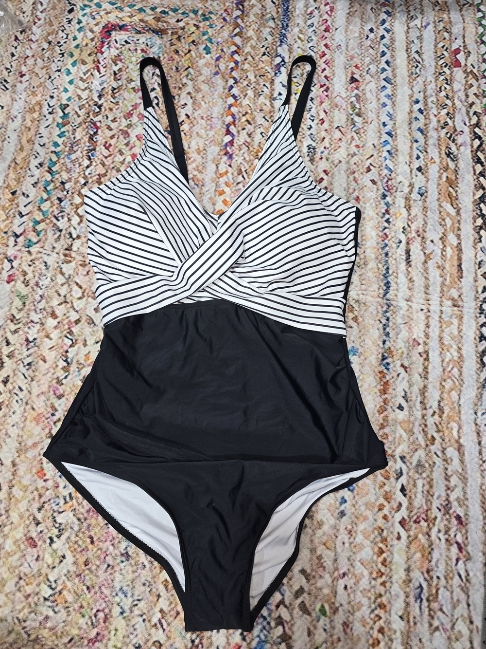 NWOT One-Piece Swimsuit with Black & White Stripe Top